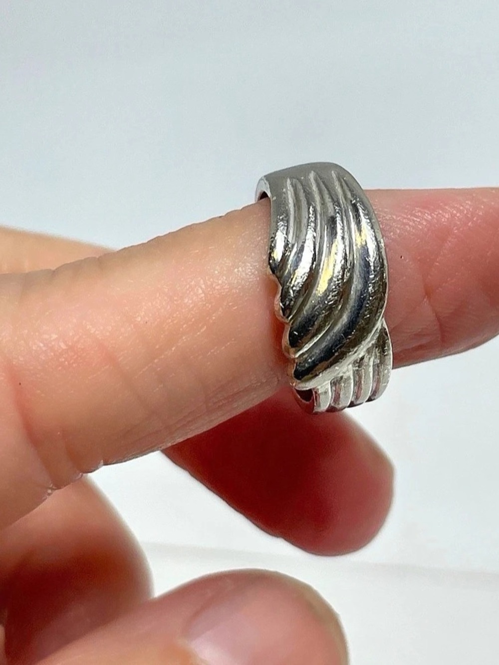 925 Vintage Estate STERLING SILVER Ring Sz5.5 SWIRL RIDGED DESIGN Modernist 4.2g
